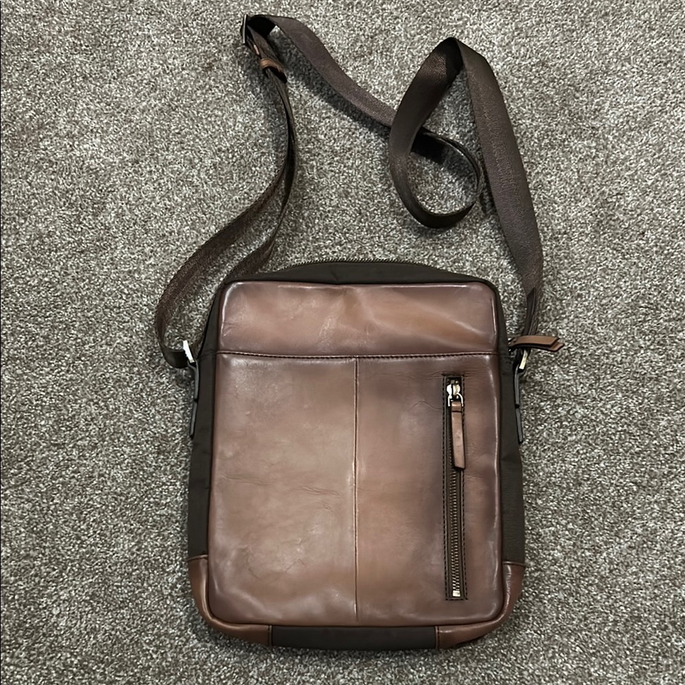 Jos. A. Bank Burnished Brown Leather Crossbody Bag